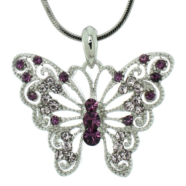 Swarovski Crystal Purple Butterfly Wing Pendant Necklace Gift  