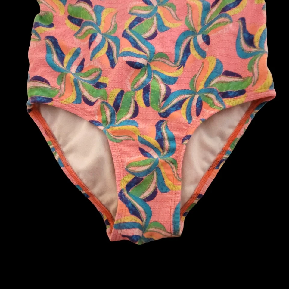 Traje de baño L.L.Bean niñas ojo de cerradura 6X-7 estampado floral tropical UPF 50+ nailon/lycra Foto 4 de 4