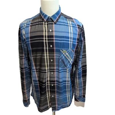 Chemise Lacoste Live L 43 Bleu Noir Blanc Carreaux Logo Poche manches longues - Photo 1/4