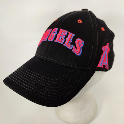 Nike Legacy91 Dri Fit MLB Los Angeles Angels Black /Noen Pink Logos OSFM Hat Cap