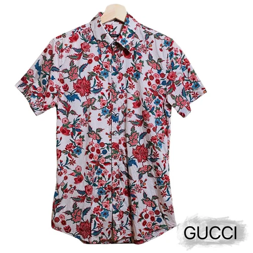 Autentica Gucci Camicia Fiore Floreale Aloha Giacca Camicia Manica Corta Uomo Fash