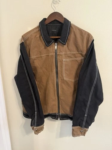 PacSun Men's Black And Brown Full Zip Collared Short Jacket Regular Fit Size L - product listing photo