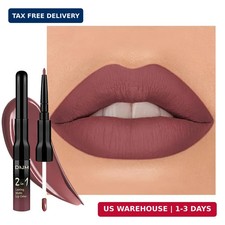 1Pcs 2 in 1 Red Brown Matte Lip Liner and Liquid Lipstick Stain Makeup Set for w