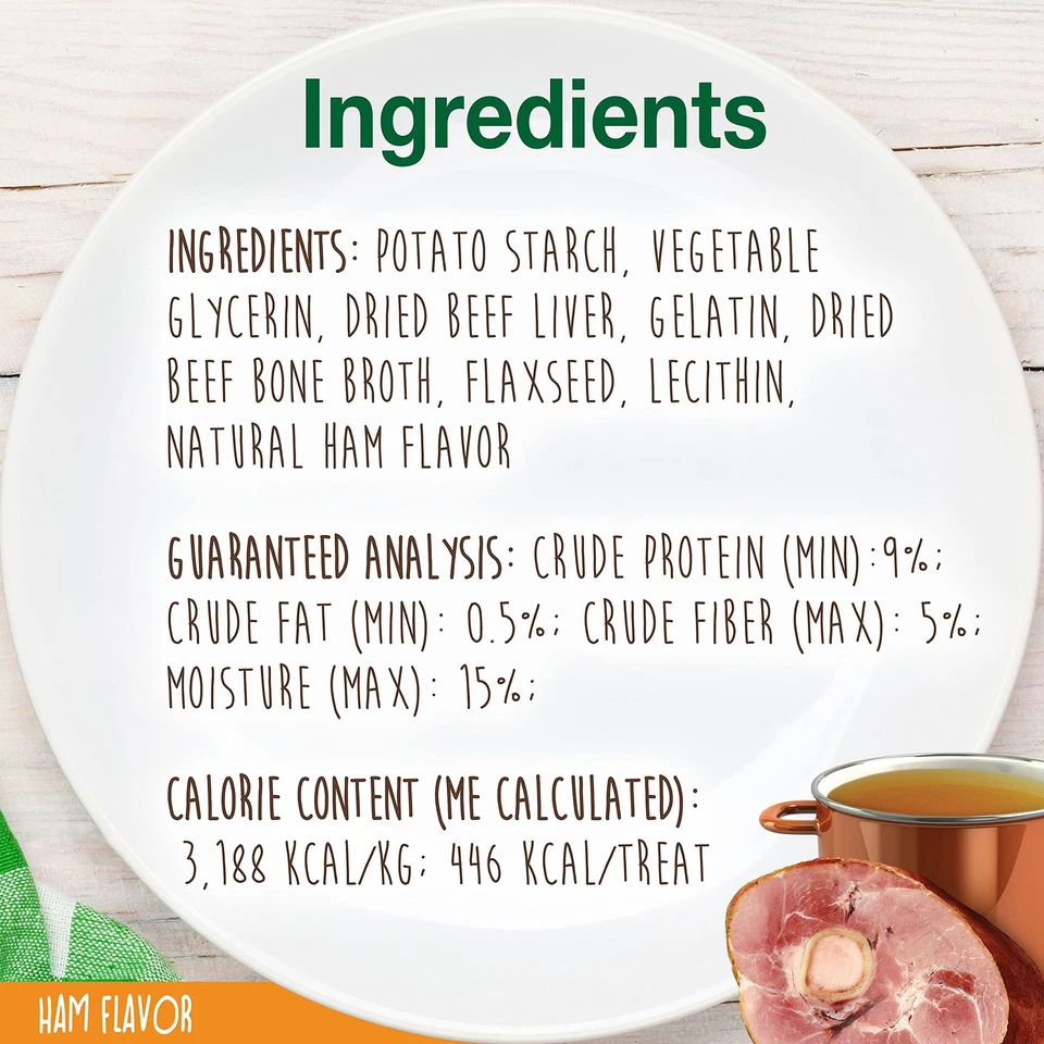Caldo Comestibles Saludables Hueso Perro Golosinas Sabor Jamón Grandes Golosinas Masticables Hecho en Estados Unidos Foto 3 de 4