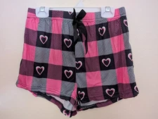 Unbranded Women's Girls Size Small Heart Print Pink And Black Plaid Pajama Short