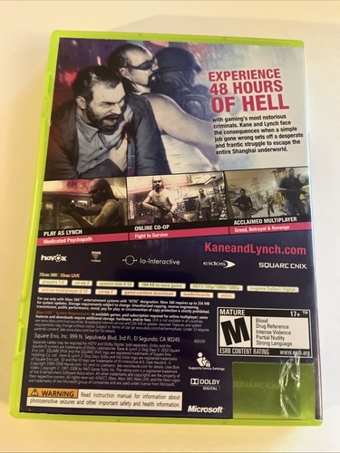 Kane & Lynch: Dead Men (Microsoft Xbox 360, 2007) CIB W/manual. Tested. - Picture 2 of 7