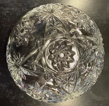 Vintage Pressed Glass Covered Candy Dish Starburst Cut Clear Crystal Bowl