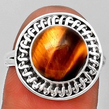 Natural Tiger Eye - Africa 925 Sterling Silver Ring s.8 Jewelry R-1279