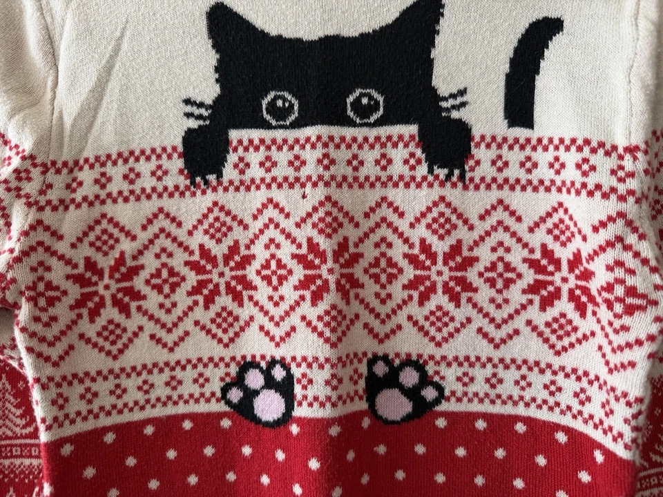 Niñas Vestido Navidad Navidad Tejido Suéter 7/8 Años Navidad Gato Foto 4 de 4