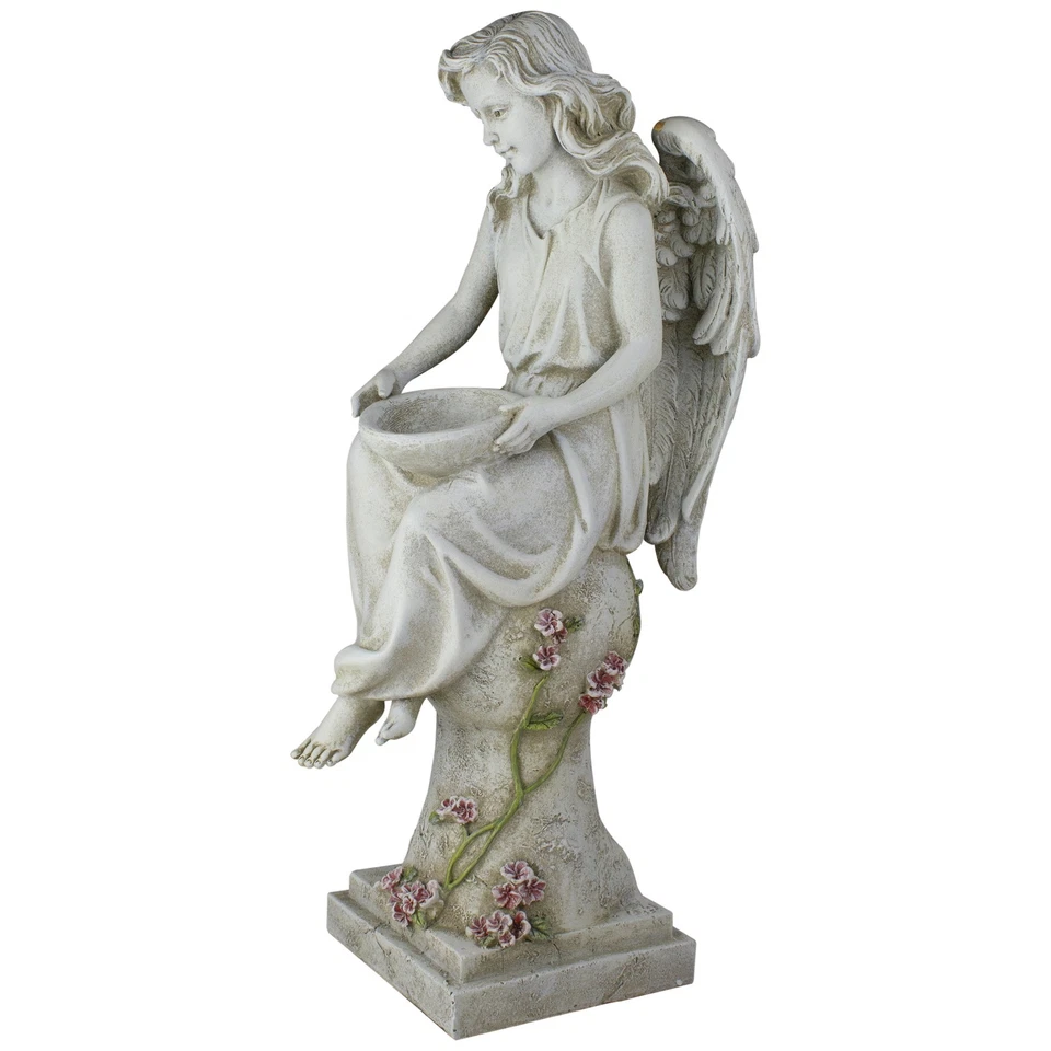 Roman 21IN Joseph's Studio LED Solar Angel on a Pedestal Garden Statue - Image 2 of 4