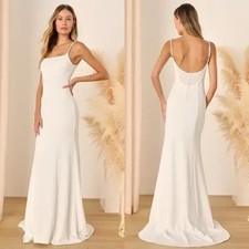 Lulus Blessed Romance White Sleeveless Button Back Mermaid Maxi Dress Size M