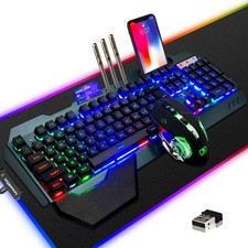 Wireless Gaming Keyboard Mouse  Mouse Pad Combo,3 in 1 Rainbow Backlit Recha...