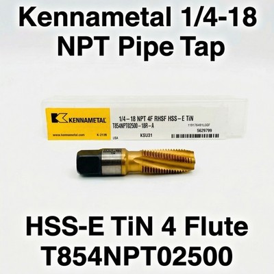 Kennametal 1/4-18 NPT Pipe Tap HSS-E TiN 4 Flute T854NPT02500-18R-A 5629799 New
