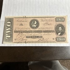 1862 $2 Confederate States of America Two Dollar Bill - Higher Grade *NICE*