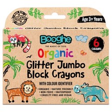 Booghe Crayons Jumbo En Bloc Paillettes Bio 6 Pack Cire De Soja 3+
