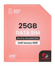 Three + Vodafone 25GB Prepaid Data SIM Renews each month until January 2028