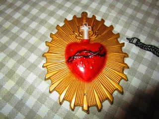 Sacred Heart of Jesus Heavy Vintage Brass Catholic Devotional Medallion Plaque