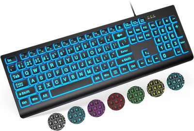 SABLUTE Large Print Backlit Keyboard, Wired USB Lighted Computer Keyboards