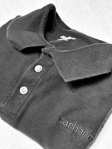 RARE Carhartt Mesh Short Sleeve WIP Minimalist Script Polo Shirt Black XL MINT
