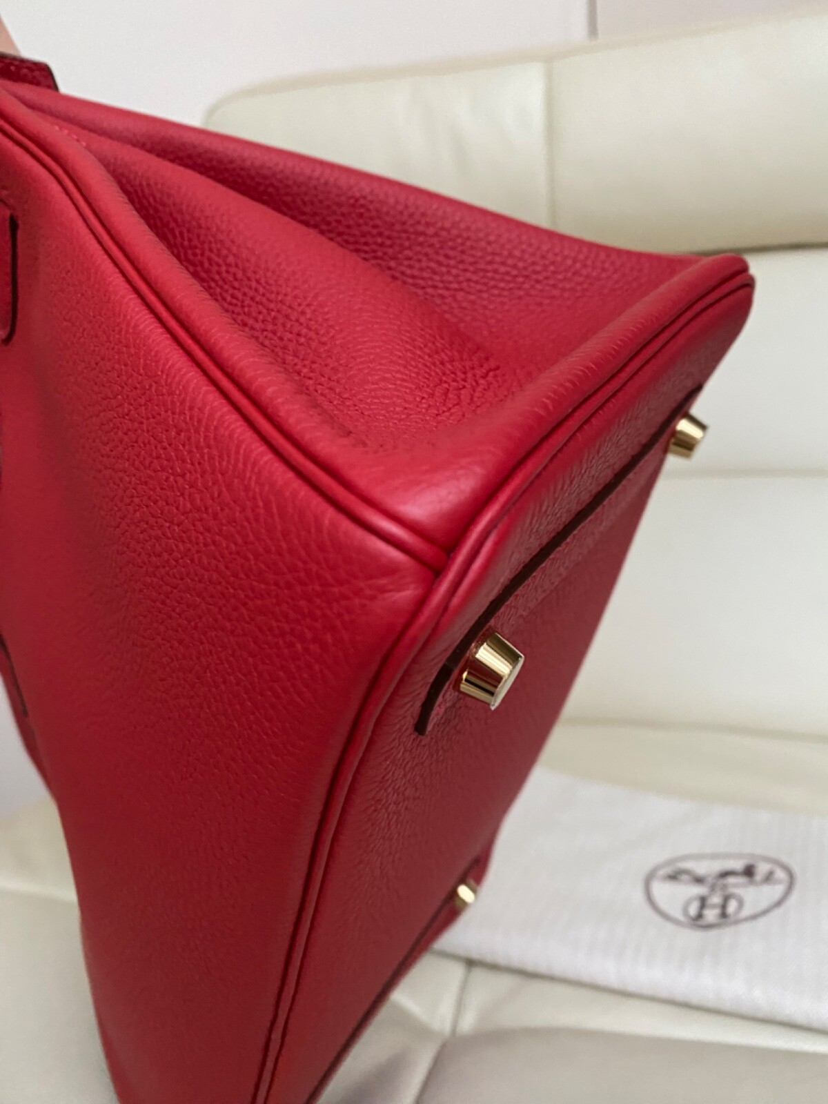 authentic hermes birkin 30 rouge vif (dark red) with receipt image 4