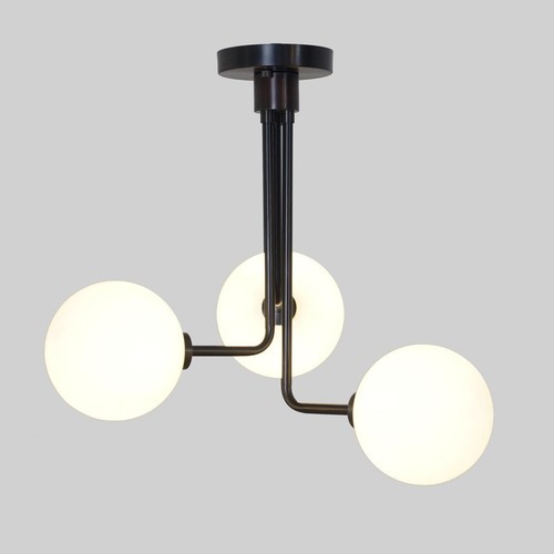Sputnik Chandelier Three Globe Light Stilnovo Style Linear Brass Light Fixture - Picture 4 of 8