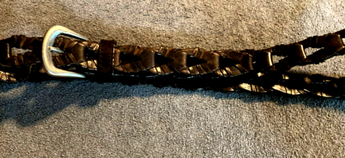Womens Woven Black Brown Leather Belt Silver Buckle Size M/L 29-1/2" - 35-1/2" - Picture 5 of 18