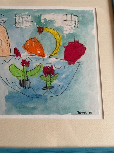 Bodegón abstracto frutero ingenuo forastero arte amateur firmado James M 1999 - Imagen 3 de 4