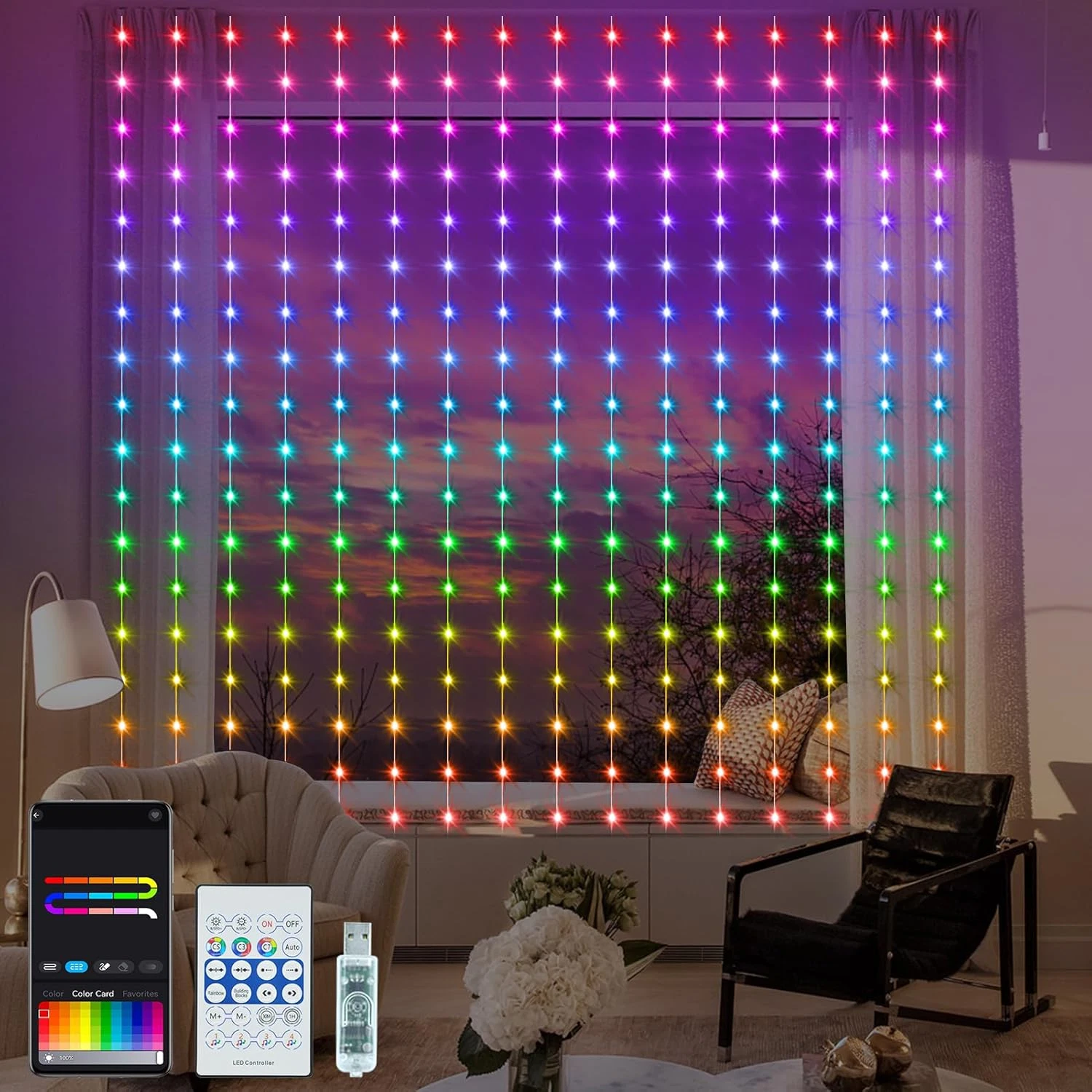 Smart Curtain Lights RGB 5050 Built in Chip, Color Changing Curtain Lights