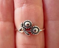 Sterling Silver Small Dainty Double Sunflower Ring Floral Minimalist Ring w/ Box