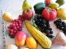 Huge Lot of Fake Faux Fruit and Vegetables 18 + Pieces Mushroom Garlic Corn Pear