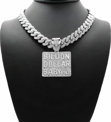 DA BILLION DOLLAR BABY PENDANT LAB DIAMOND CUBAN LINK CHAIN NECKLACE HIPHOP RAP