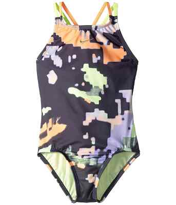 Nike Kids Glitch Spiderback One-Piece Orange Pulse Girl s Size L L113151
