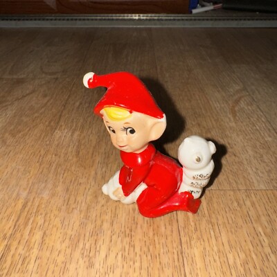 Rare Parma AAI Ceramic Pixie Elf  Gnome Figurine Setting On Caterpillar Red
