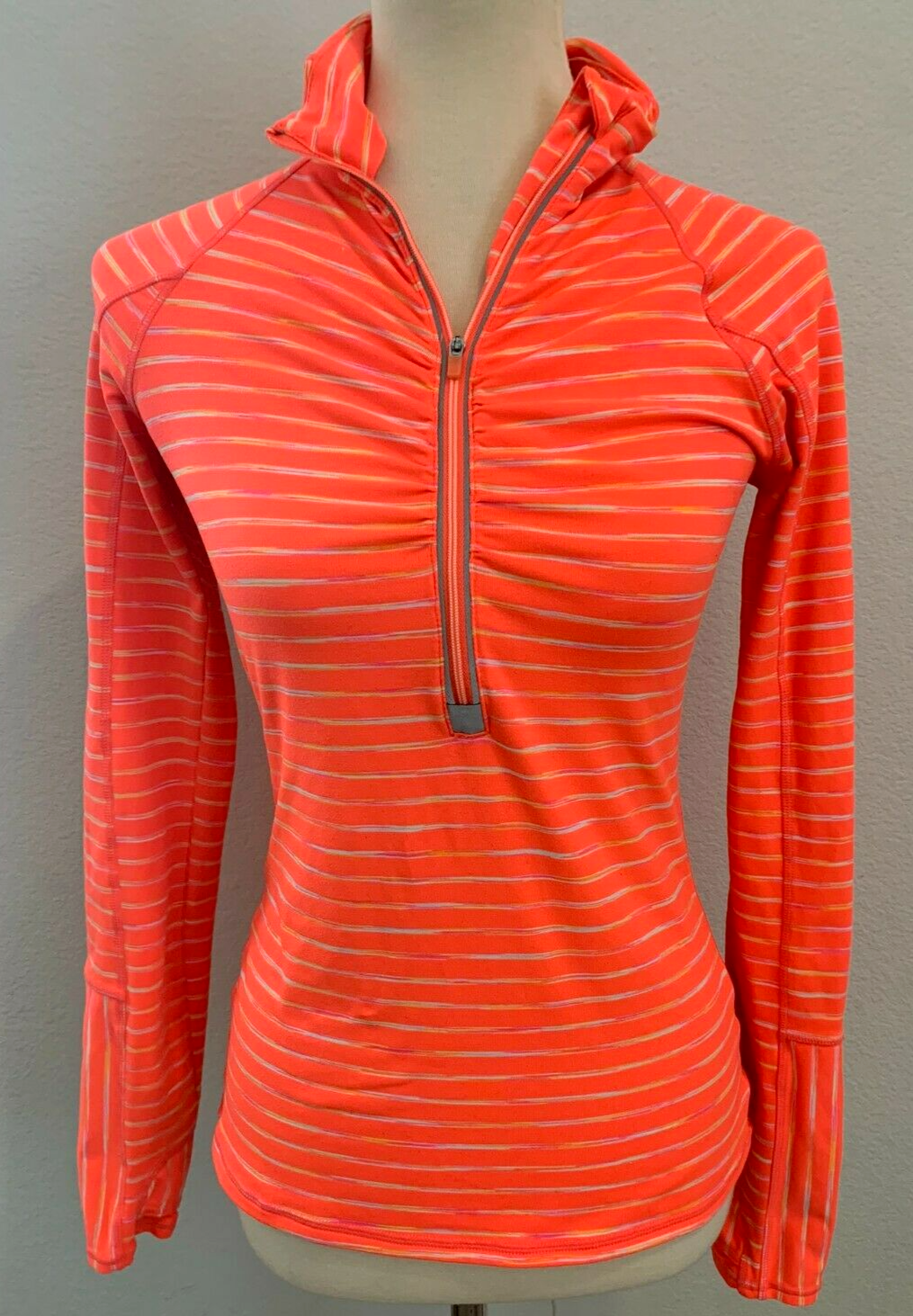 Athleta Bright Orange Striped Jacket 