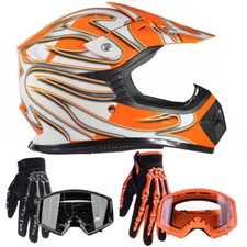 Orange Kids Motocross Helmet Goggles Gloves Youth Combo ATV OffRoad Riding Gear