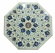 30'' Inlay Lapis Lazuli White Marble Corner Table Top Home antique Garden Decor