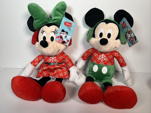 Disney Mickey and Minnie Mouse Christmas Plush 15" NWT 2022 Just Play Logo LLC