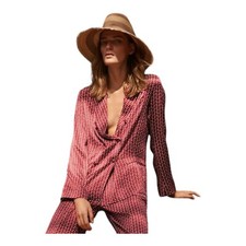 Asceno Womens Silk Oversized Pyjama Top Blazer Red White Size M Bnwt 