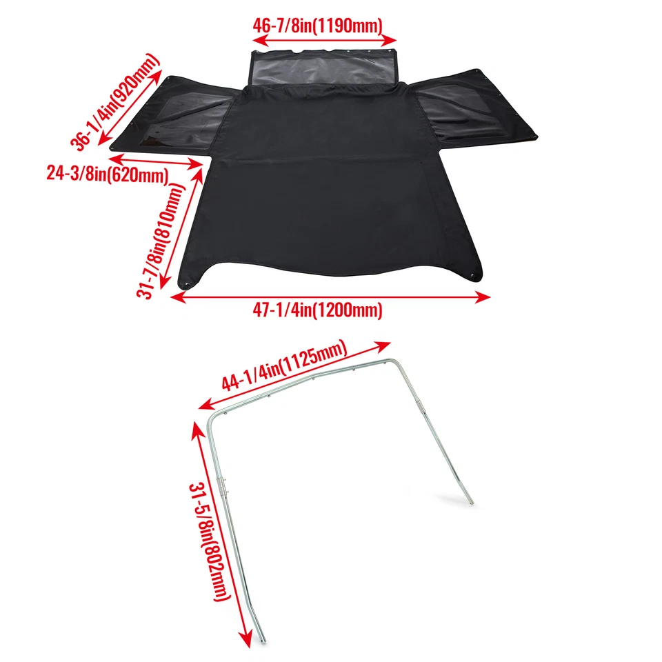 Soft top preto + suporte prateado com arco de suporte de aço para Suzuki Samurai 1986-1994 - Imagem 2 de 4