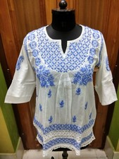 EXCELLENT M 40" 100 COTTON TOP ETHNIC CHIKAN EMBROIDERY KURTA HANDMADE KURTI