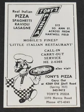 1965 Print Ad Alabama Spring Hill Tony's Pizza Little Italian Restaurant Art