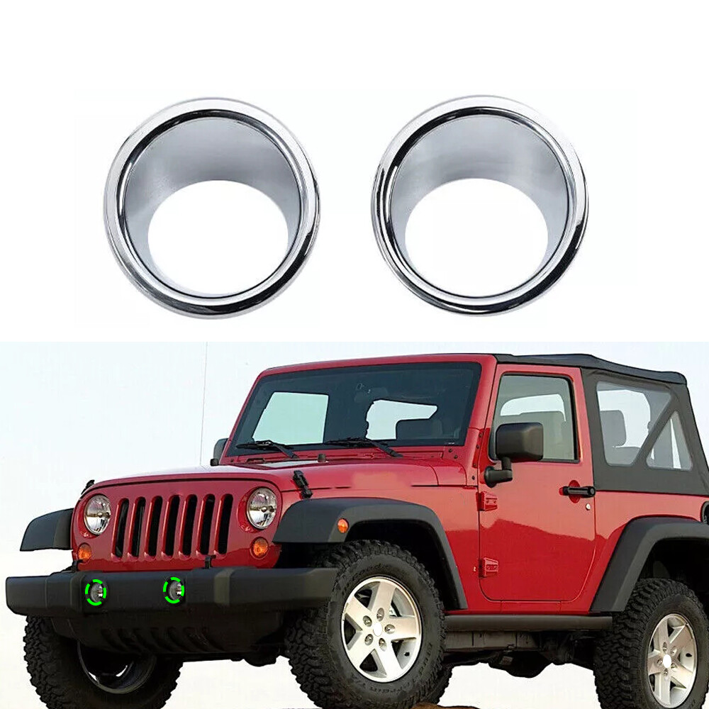 Chrome Front Fog Light Cover Accessories Ring Trim For Jeep Wrangler JK 2007-17