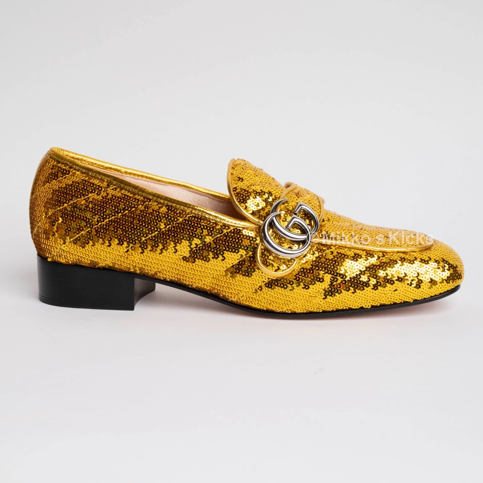 Massin plat à paillettes en cuir Gucci or jaune marmont 646557 double G os