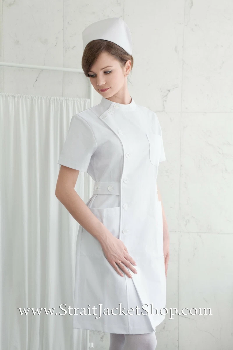 High Quality Nurse Uniform - 100% Cotton / With Nurse Cap / White / Scrubs