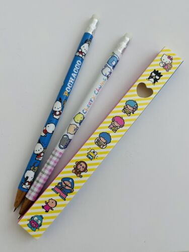Sanrio Pochacco & Cheery Chum 2 Ballpoint Pens & Box 2019 Black Ink Pencil Shape