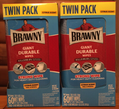 Lot of 2 TWIN Packs Brawny Heavy Duty Giant Durable Wipes 60 Towel Citrus Scent