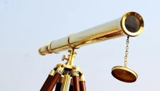 Nautical Brass 64" Floor Standing Harbor Master Telescope With Wooden Tripod