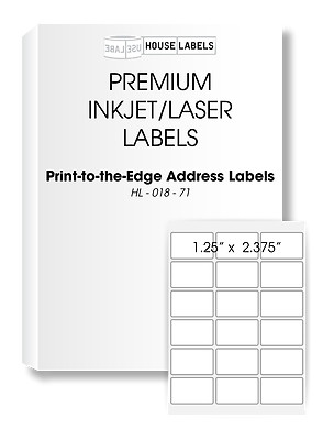 200 Sheets 3600 Labels 1.25 x 2.375 18 UP Fast Peel White File ID Labels