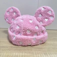 Tokyo Disney Resort Mickey Cap Pink Heart Dot Fluffy Hat Ears 58cm 2024 Japan