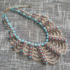 SALE Handmade Turquoise Bib Necklace, 16 inch beaded necklace statement necklace